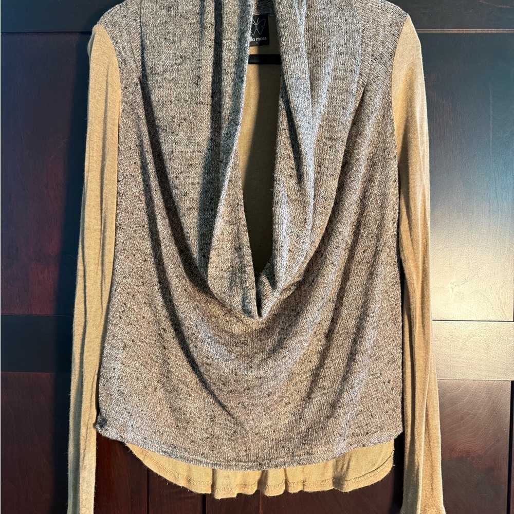 Anthropologie Ella Moss Heathered Gray and Tan Cowl Neck Sweater
